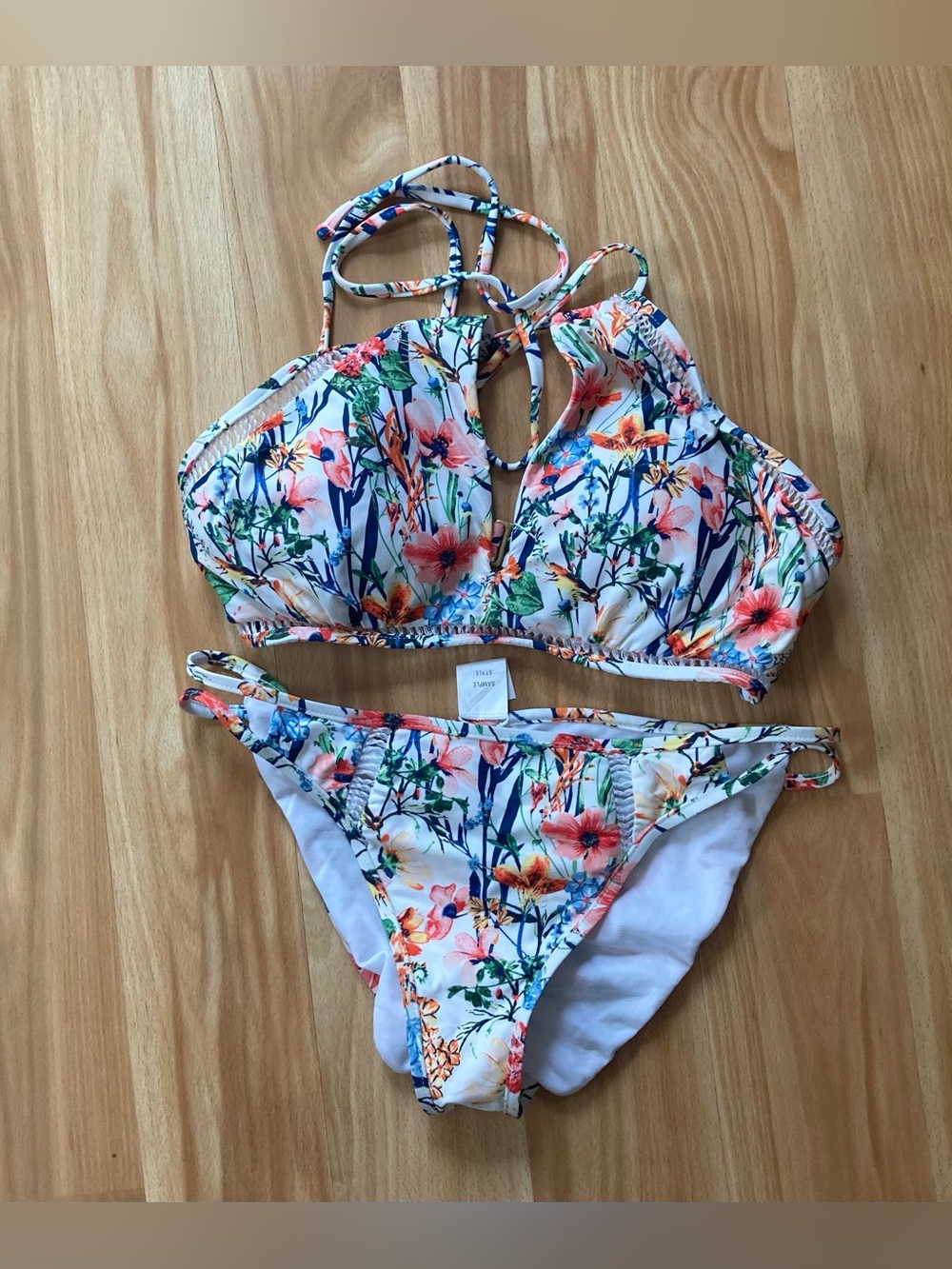 Floral Halter Bikini Set in Pink & Green sample pattern S